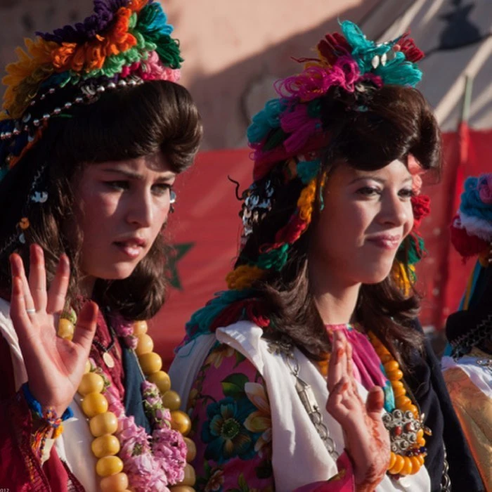 Two women in rose festival in Morocco