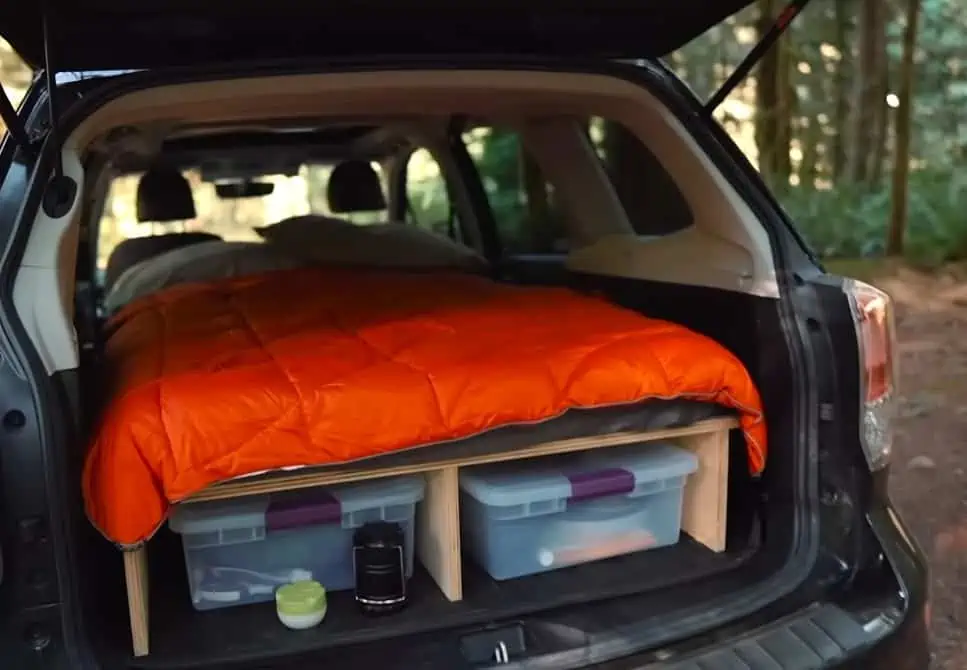 Sleepeint mat in the car- Car camping gears in Canada